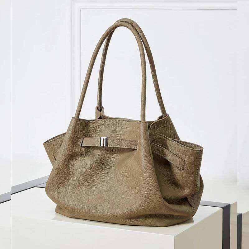 Cowhide Genuine Leather Tote Shoulder Bags For Women 2025 Trend Designer Pleated Work Shopper Underarm Ladies Handbags