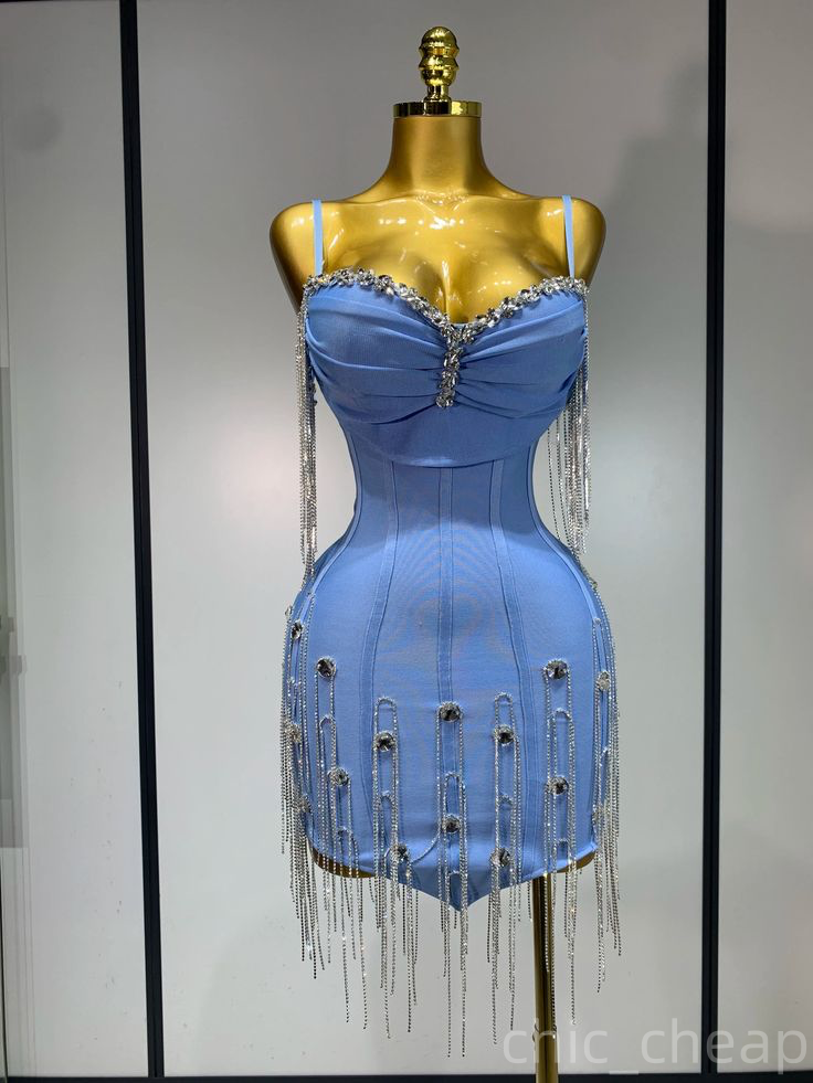 Chic Sheath Cocktail Dress Spaghetti Satin Crystals Tassels Short Mini Graduation Homecoming Dresses For Special Occasions Sweetheart Gowns