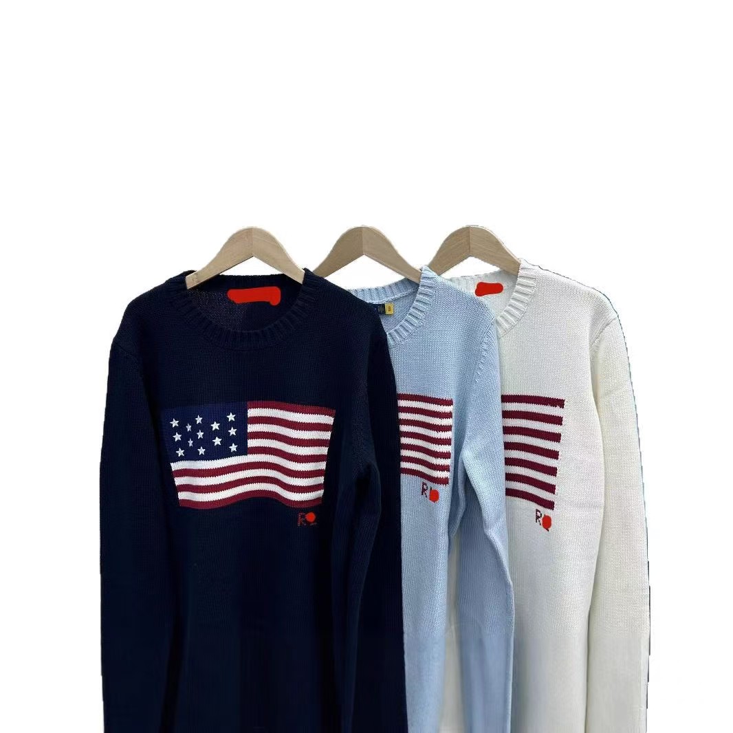 RL's new loose round-neck, flag-patterned, simple and versatile knitted sweater, suitable for both men and women, 226