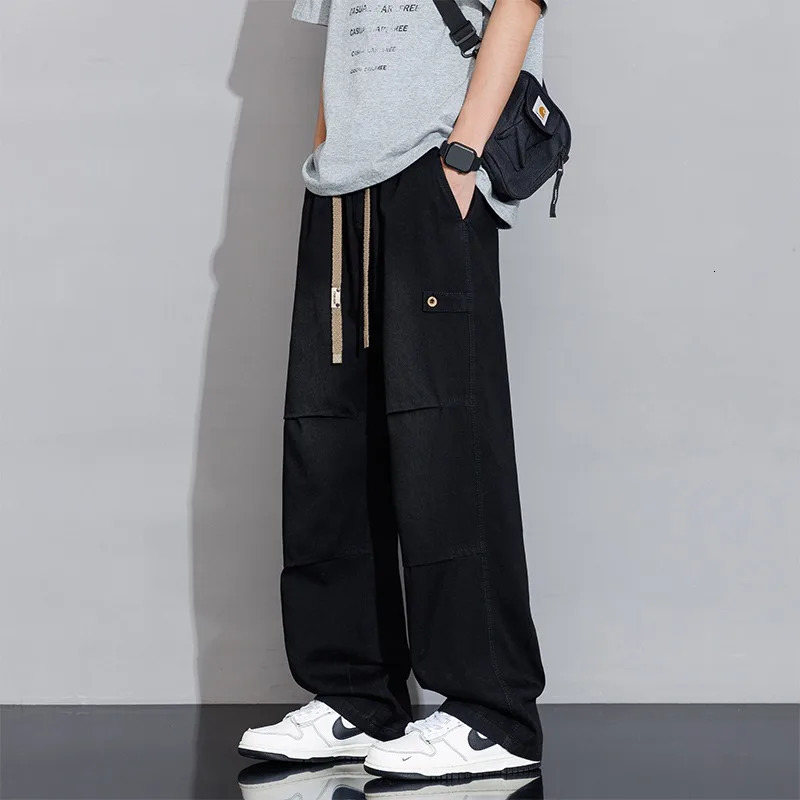 2025 Spring Summer Vintage Washed Cotton Jeans for Men Clothing Drawstring Straight Pants 250823Z