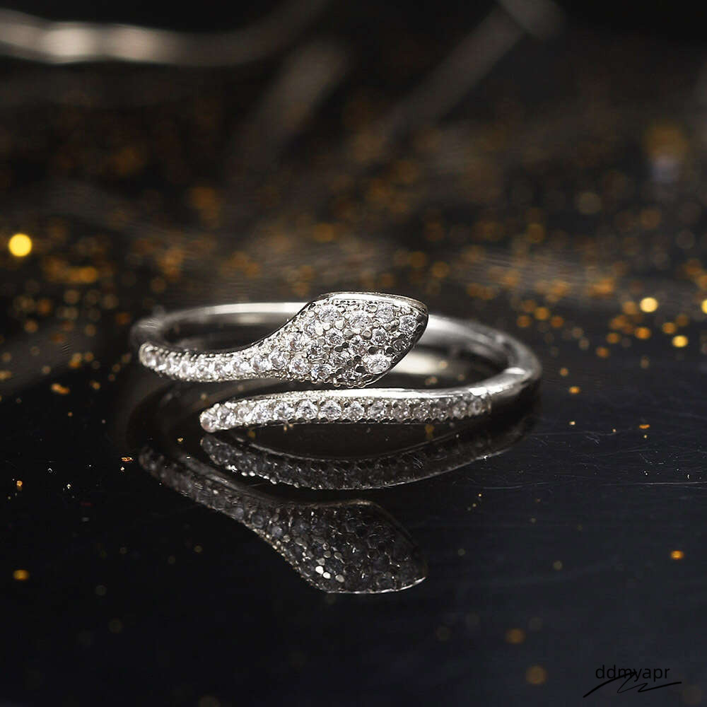 Lingyue INS Zircon Micro-Inlaid ddmyaug Snake-Shaped Trendy Women's Open Ring Gold-Plated Jewelry ddmyaug ddmyaug