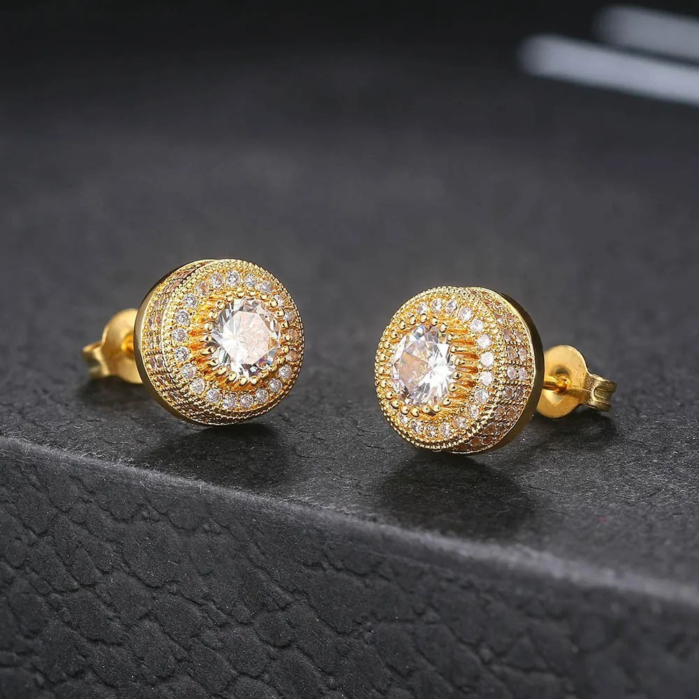 Iced Out Zirconia Stud Earrings For Men Hiphop Gold Color Plated Male Earing Fashion Punk Jewelry Gift Shiny Accessories OHE001 250902
