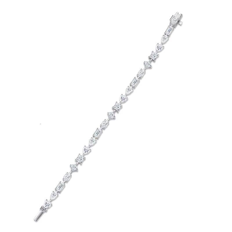 In Stock Multi Cut Moissanite Tennis Bracelet 18K White Gold Plated 925 Silver Hip Hop Jewelry Luxury Unisex Moissanite Bracelet