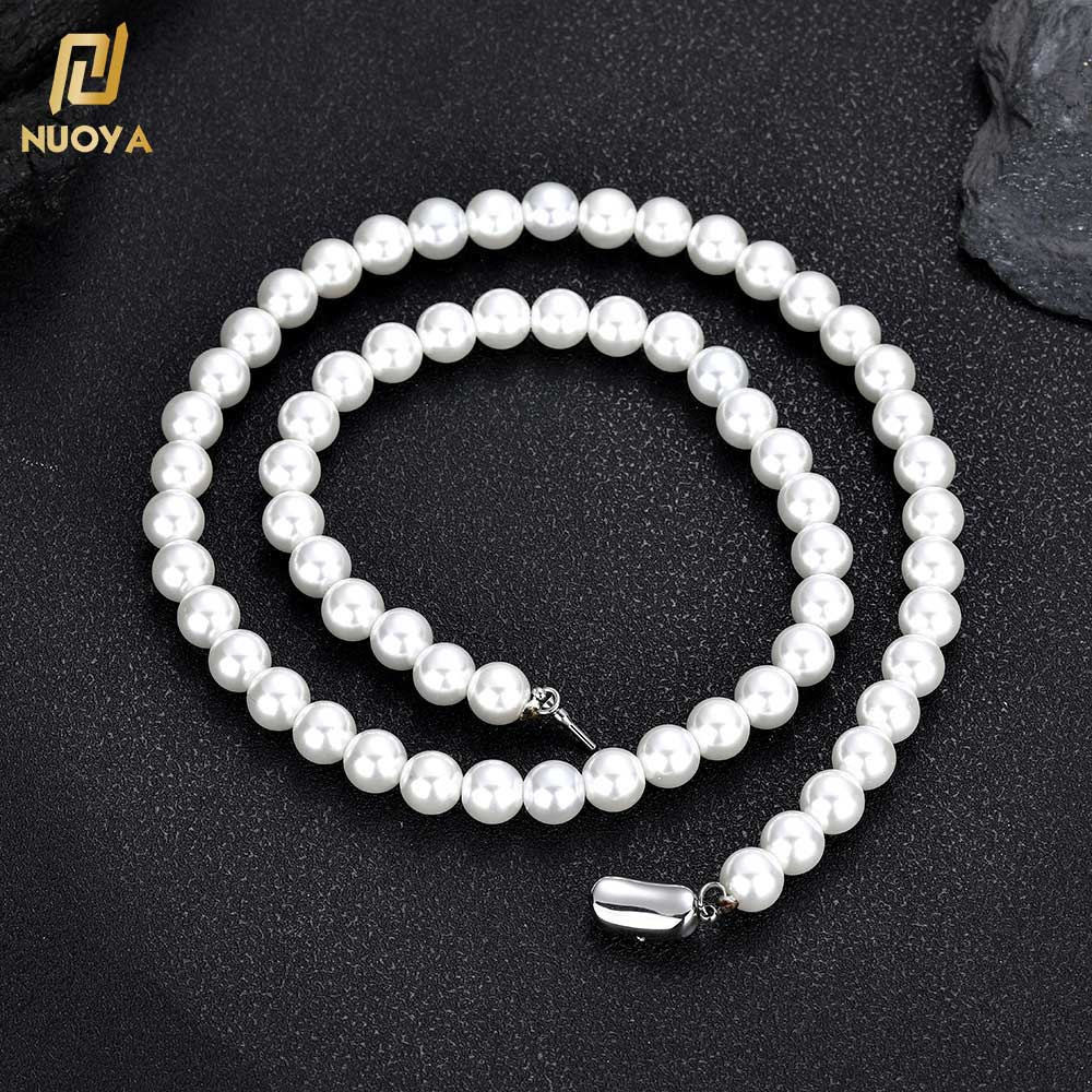 NUOYA Wholesale 8mm Glass Pearl Beads for Charm Jewelry Making White Imitation Freshwater Pearl Glass Bead Chain Necklace