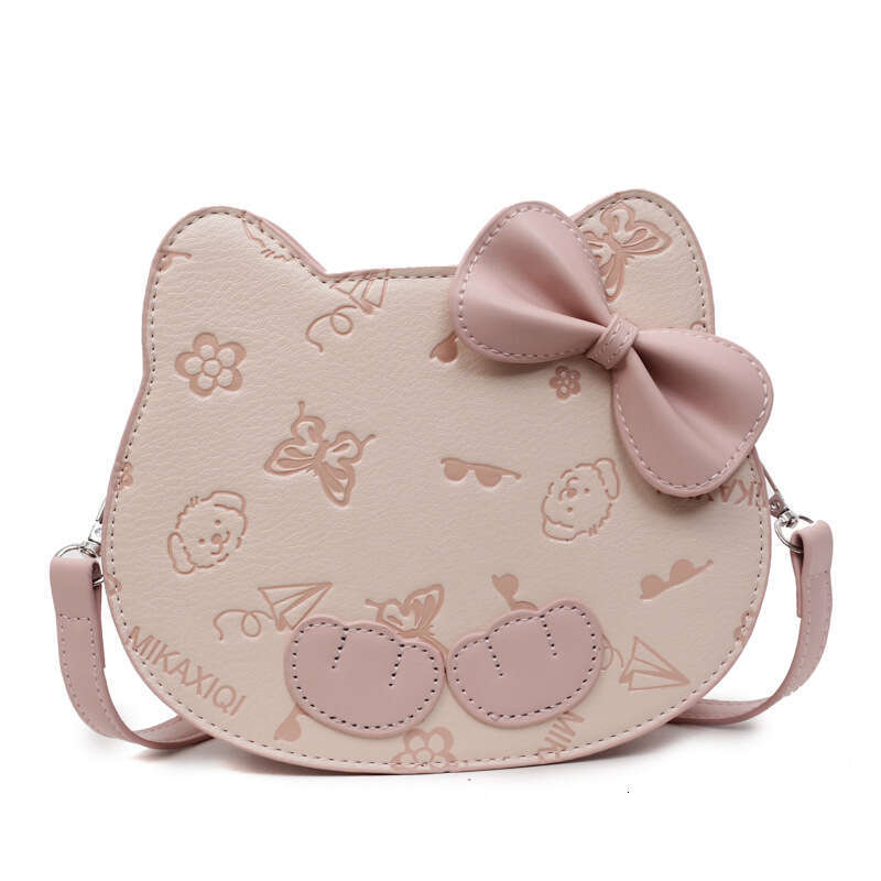 DHpet_wholesale Women's Cat Embossed Bow Bag - Cute Circle Crossbody Purse for Girls, Sweet Shoulder Bag with Zip Closure for Daily Use