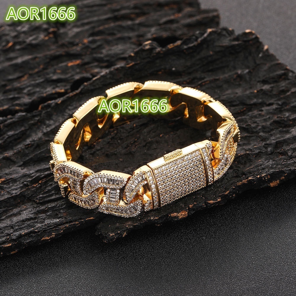 Hip Hop 16mm Diamond Cuban Link Bracelet Men's Jewelry Fashion Link Ring Bracelet 18K Gold Ice Cream Blet