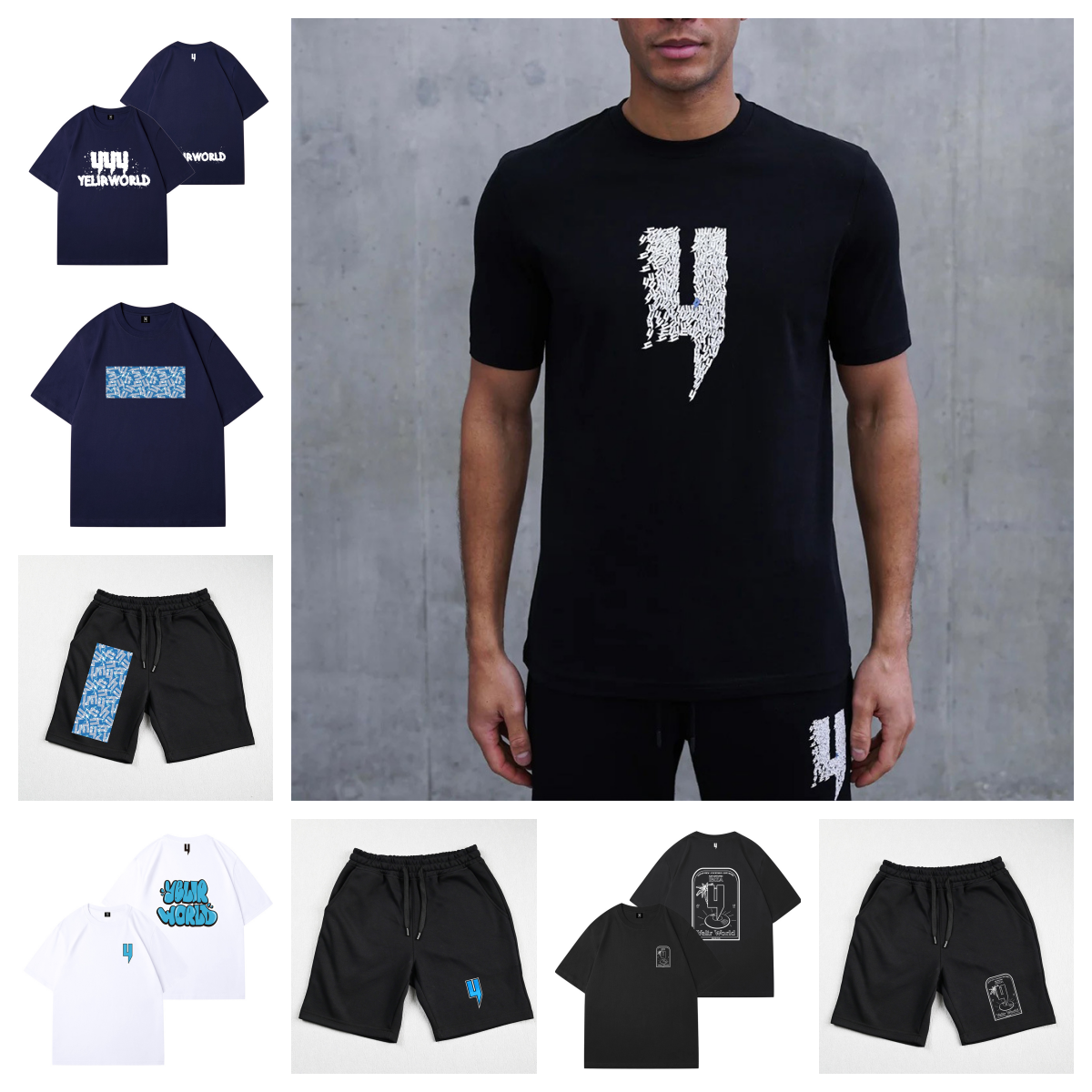 Men's T-Shirts Yelir World Trendy Letter Print Black And White Comfortable Cotton Luxurious Design Hip-hop Trendy Sports Summer Set Men's Sh