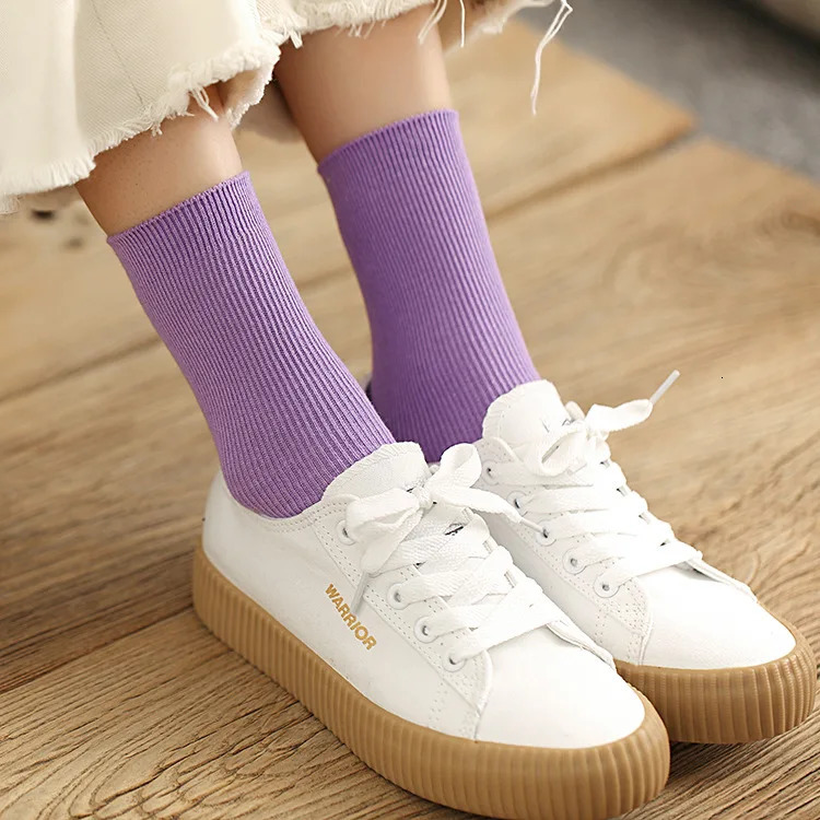 Color Harajuku Retro Women Lady Cotton Loose Socks Winter In Tube Korean Purple Blue Yellow Pink ner Christmas Cute 250903
