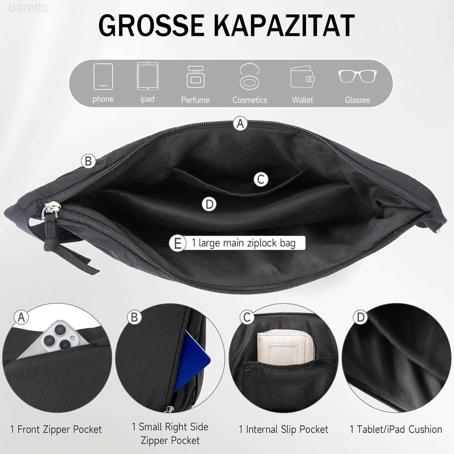 Polyester Crescent Casual Crossbody Bag for Women Shoulder Tote Handbag Sling Dumpling Purse Bag for Outdoor Travel M250903