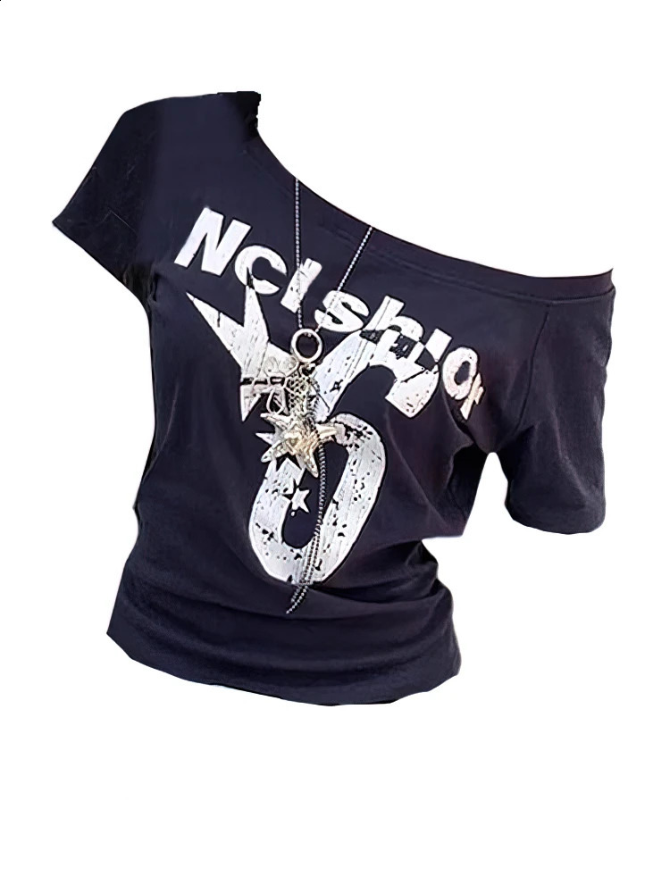 Y2k Sport Summer Off shoulder Top Women Sexy Vintage 2000s Short sleeve T shirt Lady Body Basic Crop Female Casual 250903