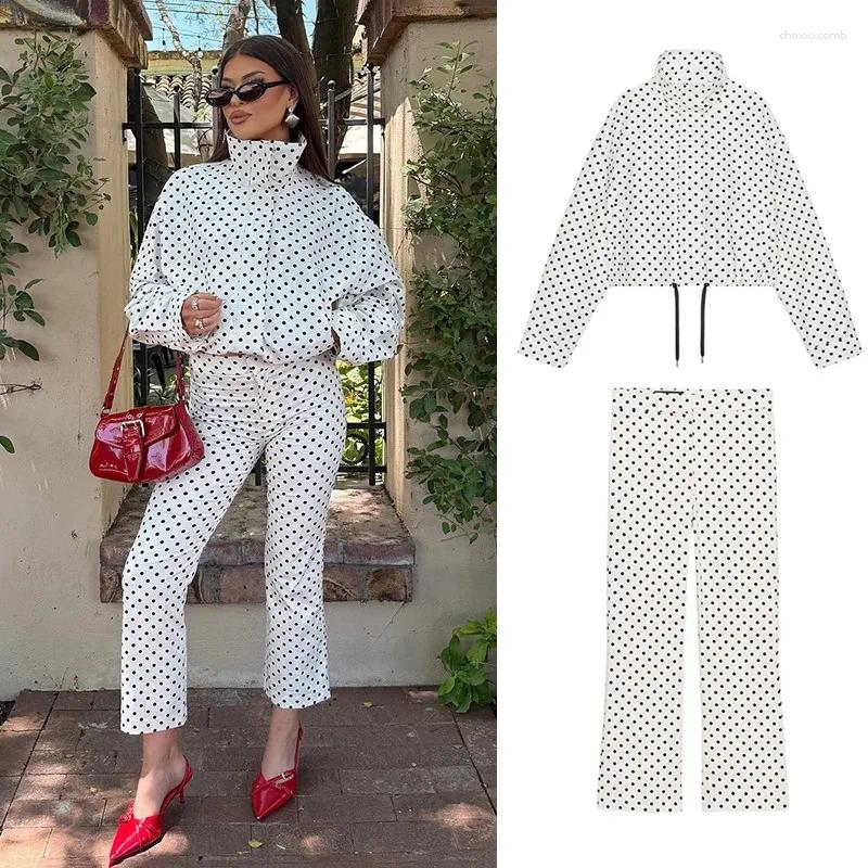 Women's Tracksuits Polka Dot Print Shorts Coats Suits Women Loose High Neck Long Sleeves Zipper Drawstring Sets Female 2025 Autumn Chic Set C2603