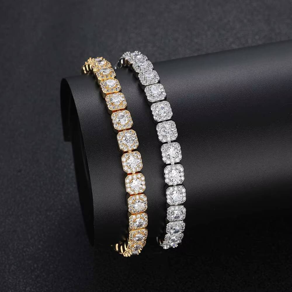 NUOYA Hip Hop Jewelry 7mm Cluster Tennis Chain Necklace Shiny Diamond Gold Silver Thin Necklace Iced Out Chain for Women