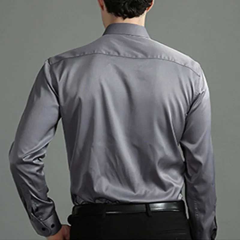 6xl New summer black mens shirt elastic force noniron longsleeved business casual shirt solid color mercerized vertical X250903