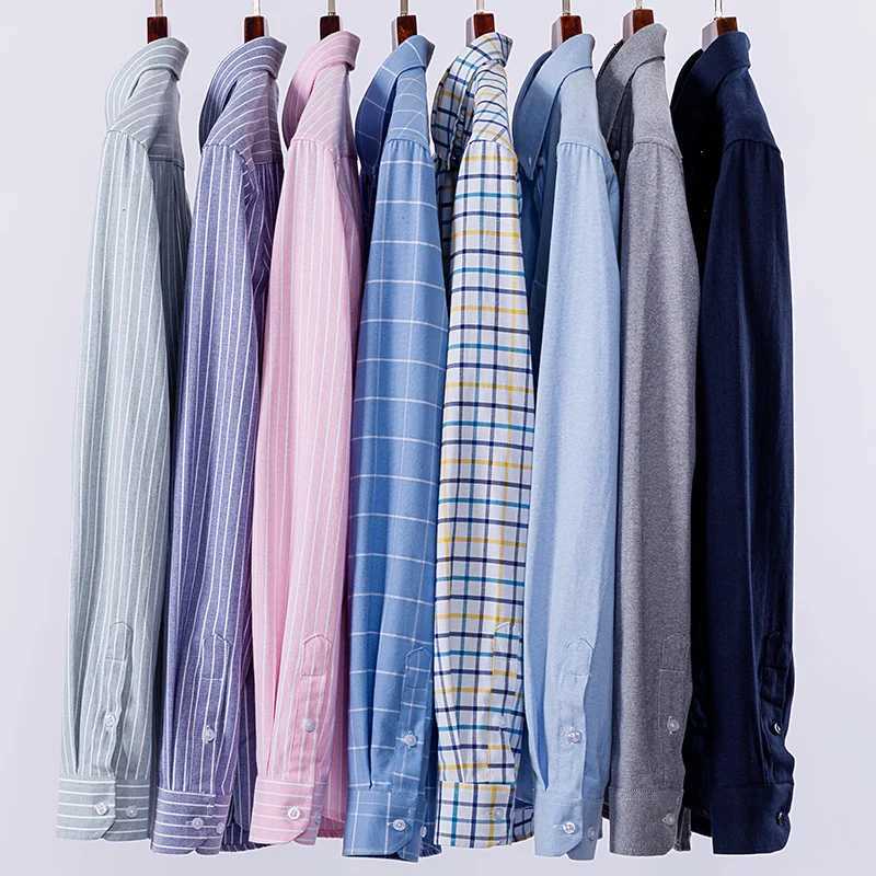 PLus size 8xl 100cotton oxford long sleeve shirts for men slim fit formal plain shirt striped tops office white busines clothes X250903