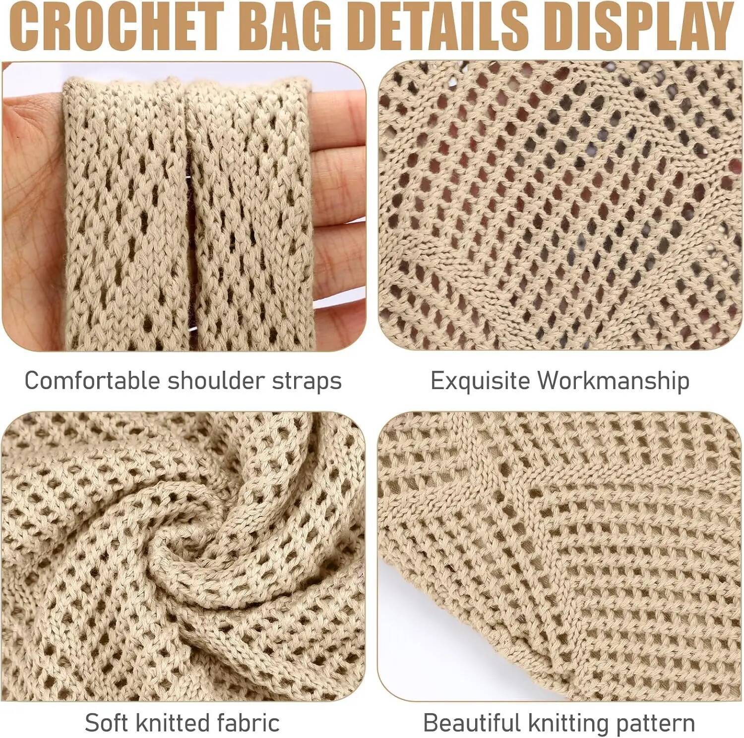 Luxury Handbag Women's Crochet Foldable Woven Summer Beach Handbag, Beautiful Hippie Knitted Hollowed Out Retro Shoulder Bag Handbag
