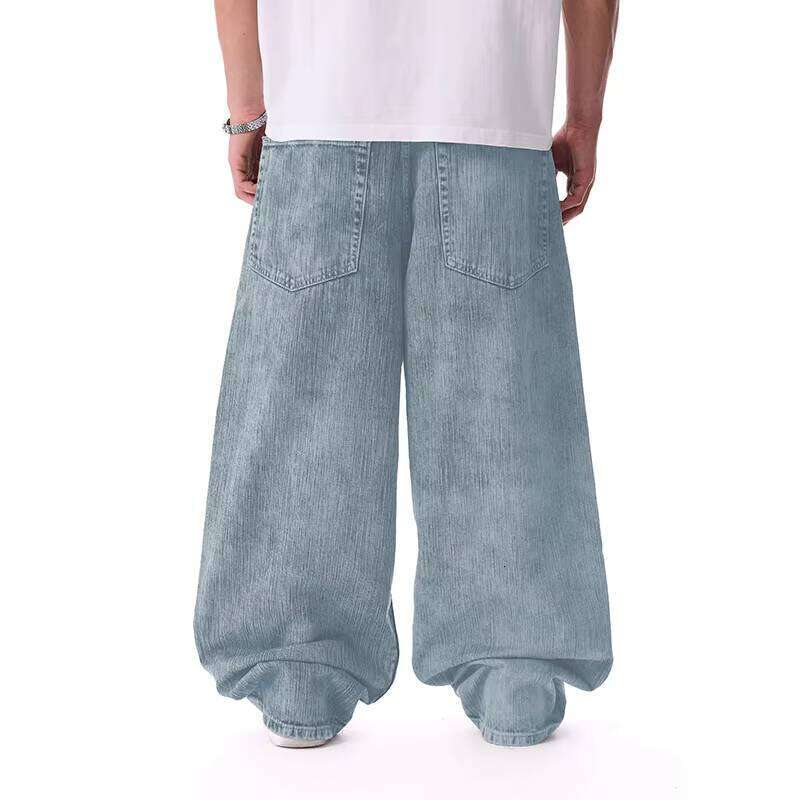 Unisex Blue Denim Jeans ODM Loose Wide-Leg Men's Streetwear Embroidered Decorated Harem Pants Summer Washed