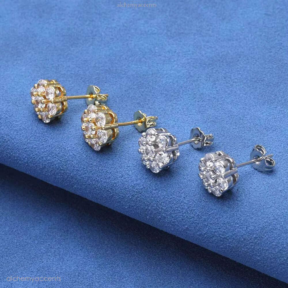 NUOYA Fine Iced Out Dia VVS Moissanite Men Sterling Sier Stud Earrings Women Jewelry