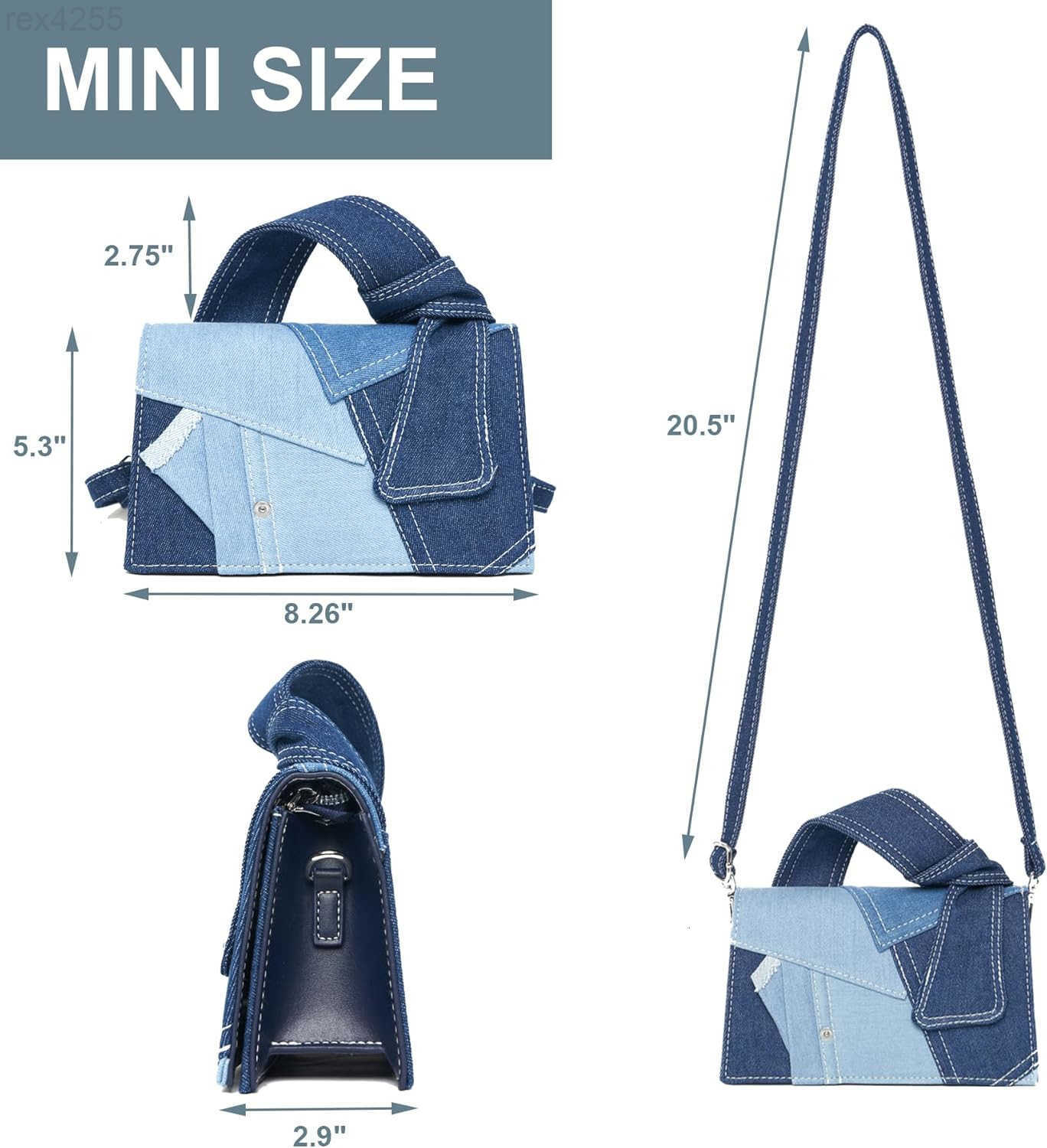 Women Patchwork Shoulder Bags Mini Purse Crossbody Bag Denim Top Handle Clutch HandbagW250903