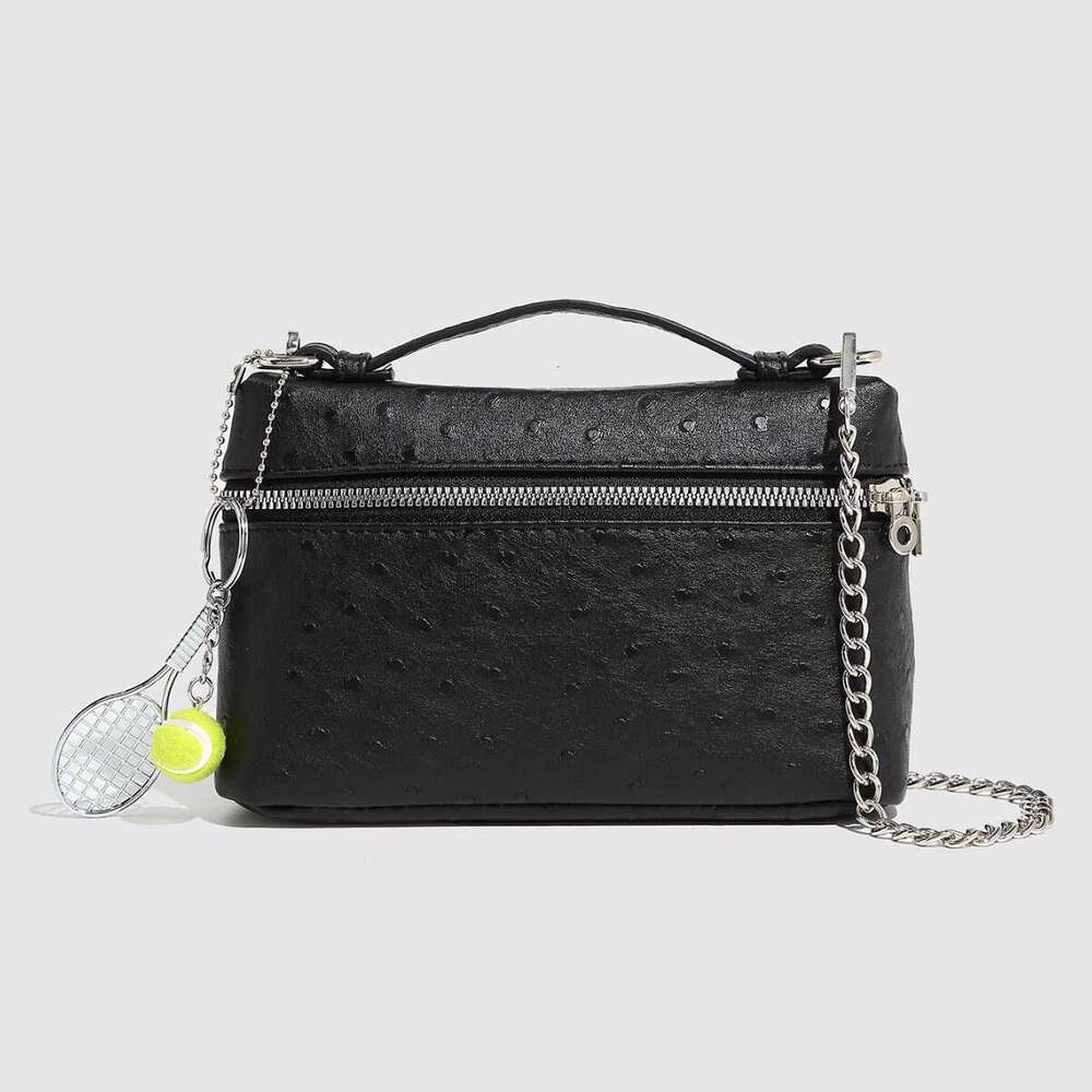 Ostrich Pattern Box Racing Bowling Handbag Casual Single Shoulder Crossbody Chain Women's Bag