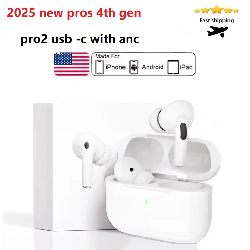 2025 USA Stock 4th Gen With ANC earbuds Pod Pro 2 anc USB C earphones wireless Bluetooth Headset USB-C charging port For samsung iPhone Headphones pods 3rd