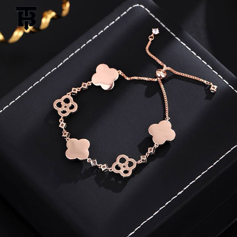 TB BHULAMTE Designer Women's Bracelet, Light Luxury Genuine Gold Plating, Four-petal Flower Zircon Lucky Pollen Red Elegant Adjustable Bracelet