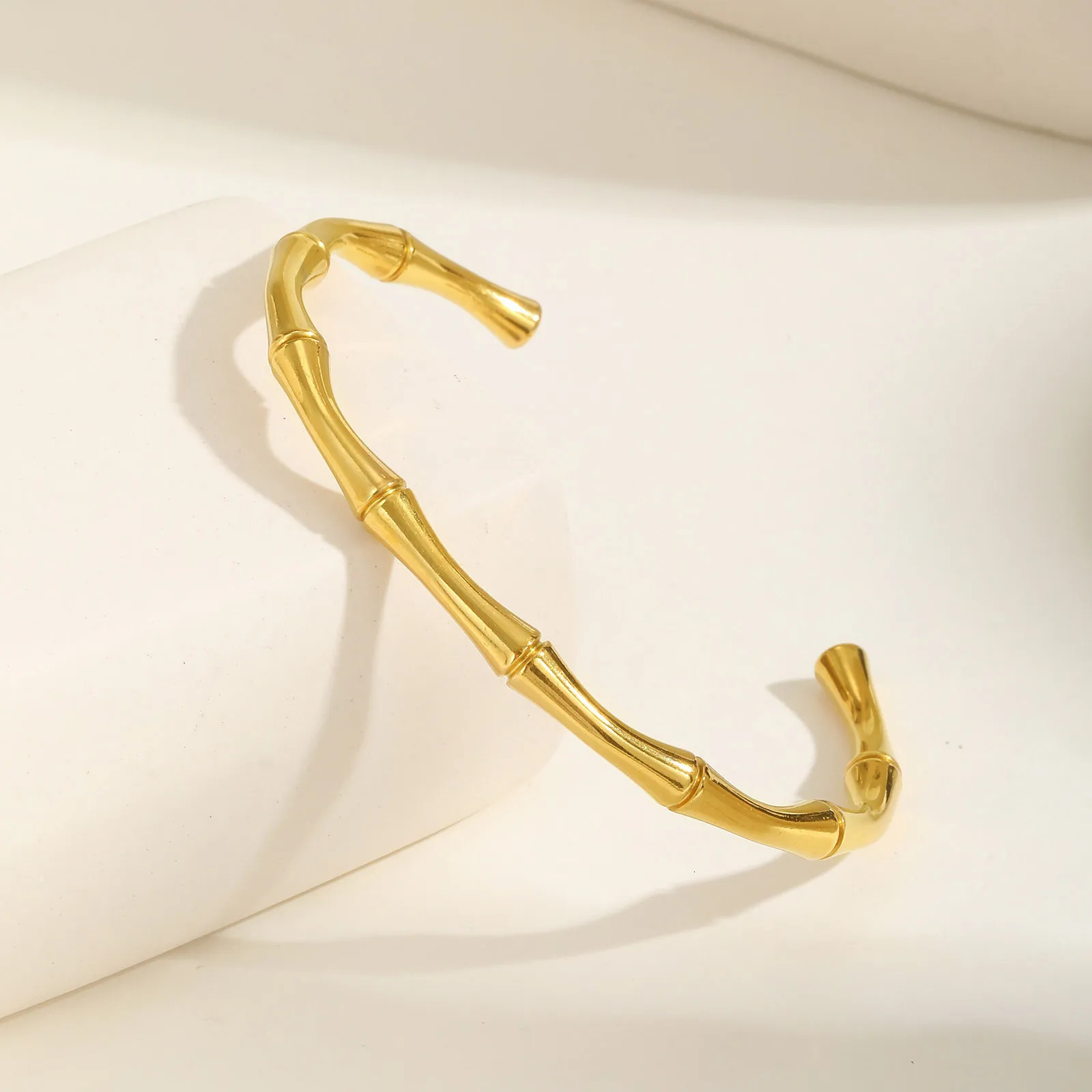 Open Cuff Bangle For Women Stainless Steel Bamboo Inspired Bracelet Non Tarnish Wholesale Jewelry 250902