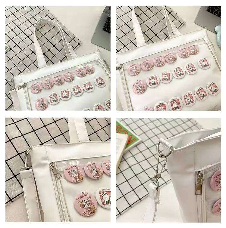 PU Leather Shoulder Kawaii Itabag Big School Girls Transparent Handbags JK Ita Bag Badges Display Crossbody Bags Women