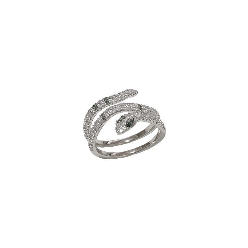 DHpet 2025 New Vintage Emerald Zircon Snake Open Ring - Thick 18K Gold Plated Copper, Minimalist Style, Sparkly Animal Design, Hanshi Dupin for Women 