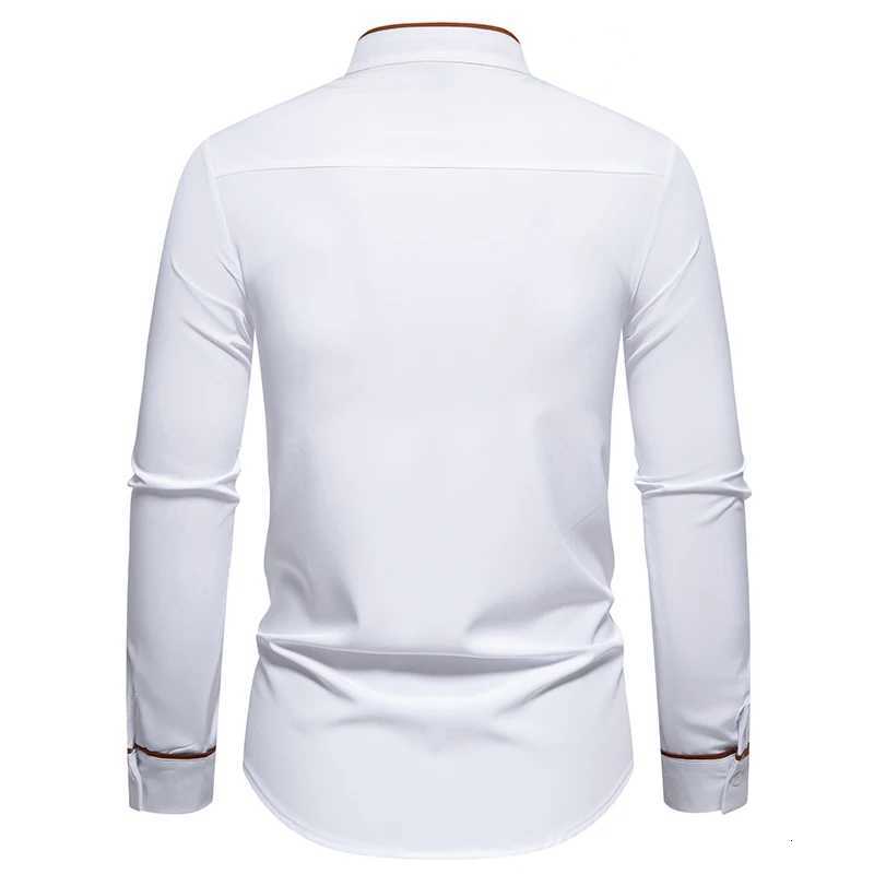 Spring and autumn mens longsleeved solid color shirt standup collar comfortable buttondown fashionable slim shirt X250903
