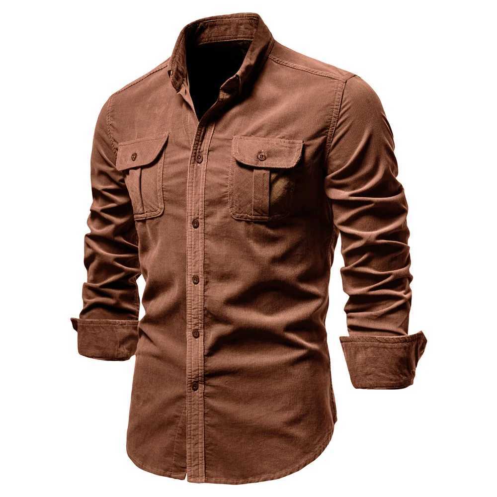 2021 New Single Breasted 100 Cotton Mens Shirt Business Casual Fashion Solid Color Corduroy Men Shirts Autumn Slim Shirt Men X250903
