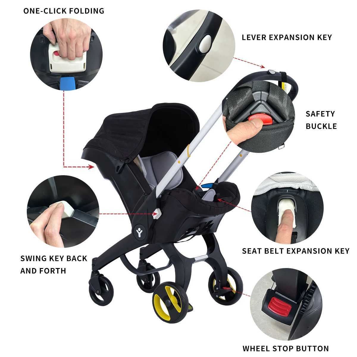 Baby stroller portable and foldable metal frame adjustable sunshade roof twoway station wagon Z250903