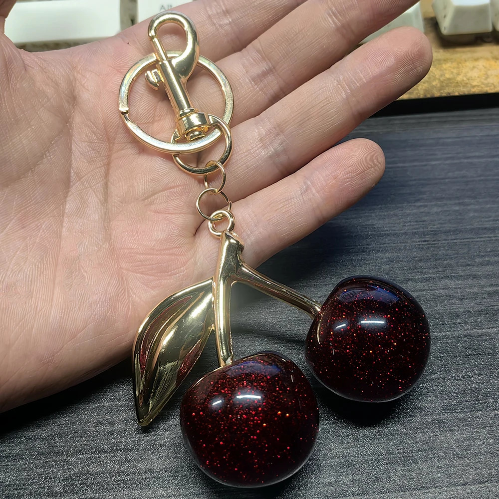 Exquisite Red Cherry Fruit Bag Charm Keychain 3 Color Key Ring for Elegant Women Backpack Purse Pendant Earring Jewelry Gift 250902