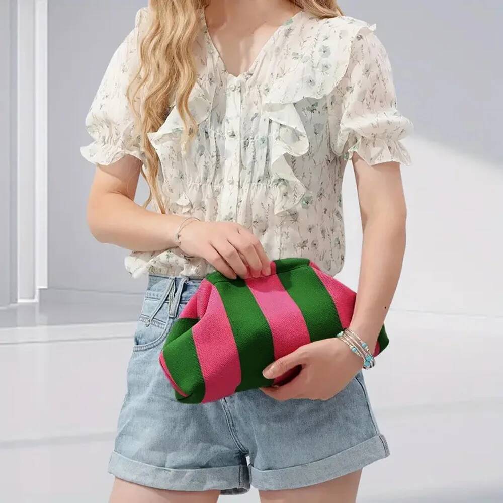 Luxury Handbag Summer Beach For Women Woven Crochet Handbags Purses Knitting Dumpling Clutch Ruched Cute Cloud Casual Colorblock Bag Handbag