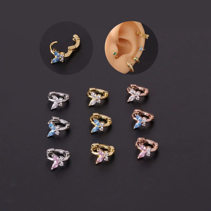 1Pcs Simple Mini Butterfly Hoop Earrings Fashion Pink Blue White CZ Cartilage Earring Cute Small Ear Bone Nail Piercing Jewelry 250903