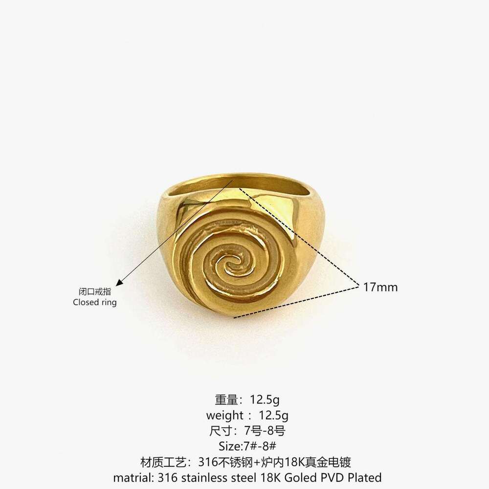 Stainless Steel Conch Spiral Hollow Open Non-Fading Personality Versatile Exaggerated Women's Ring
