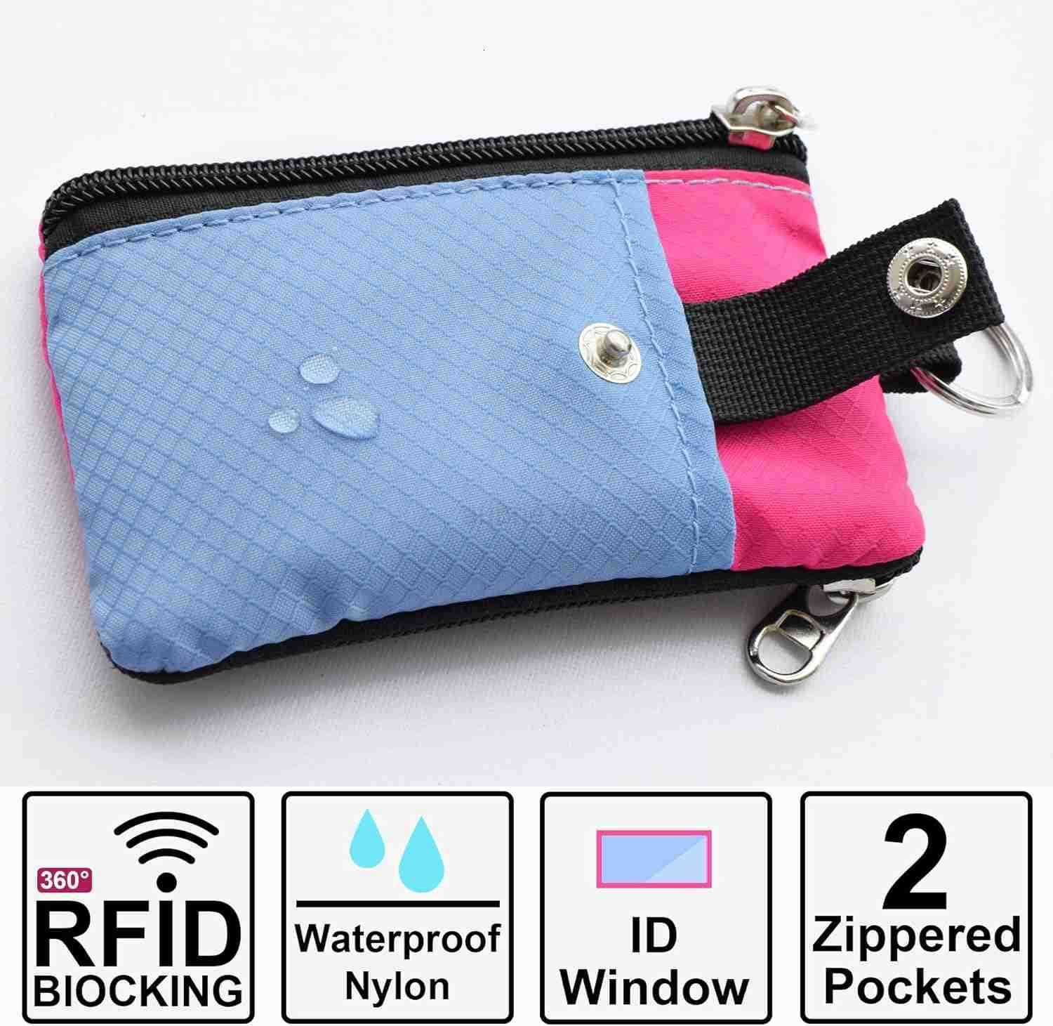 Minimalist RFID Blocking Small Wallet with ID WindowWaterResistant Zip Id Case Wallet with Lanyard Keychain for CardsCashTravelWomenMen GreenOnionDar 