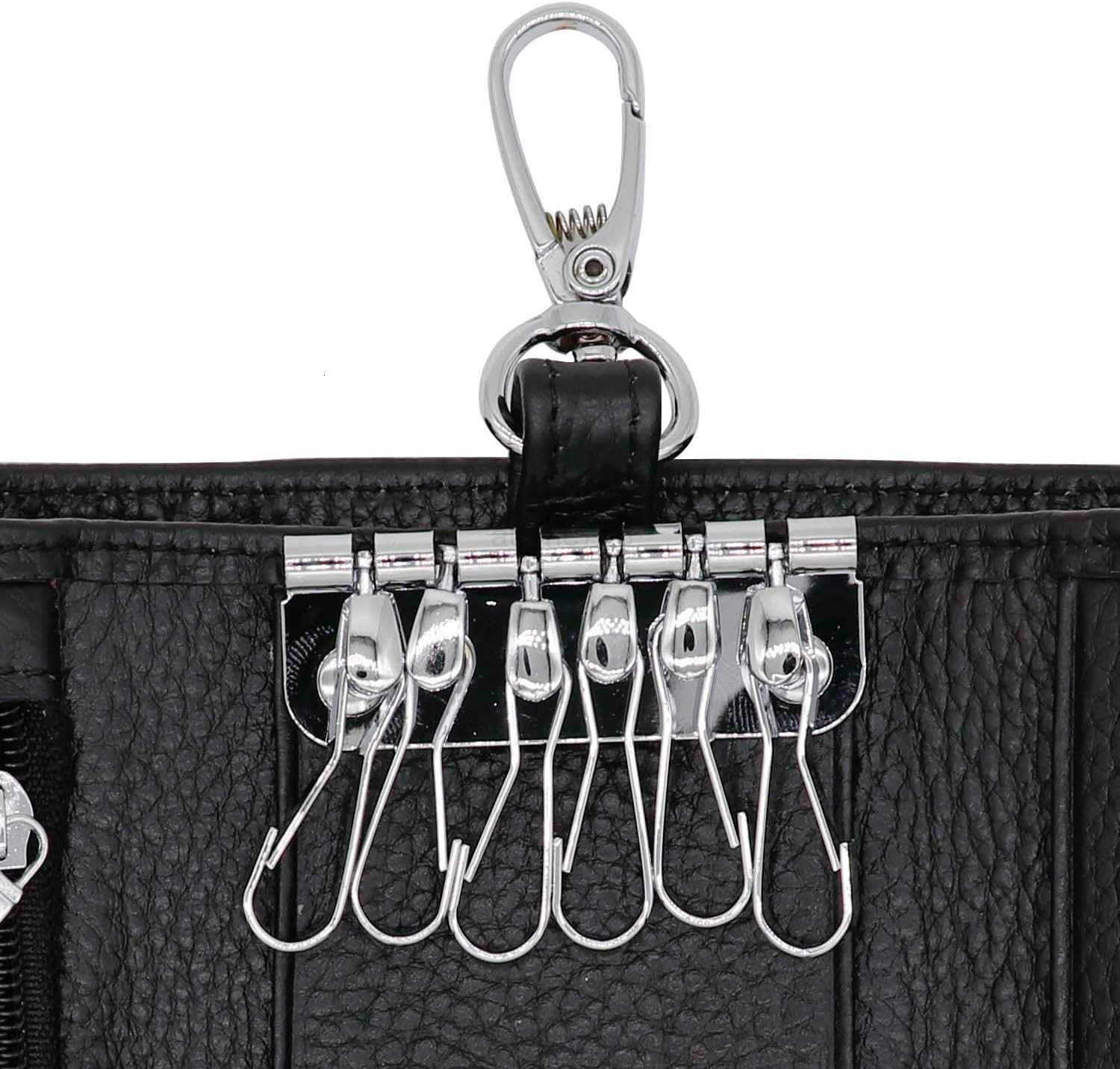 Leather Key Case Wallet Keychain Key Holder 6 Hanging Buckle Hooks Snap Closure M250904