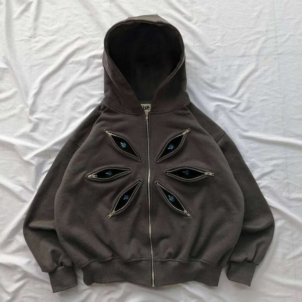hoodie hoodie New Y2K Haruku Retro Hoodie Men and Women Rock Hip Eyes Patchwork Zipper Hood Fashion Street Clothing Casual Jacket Tops jacket35 jacket
