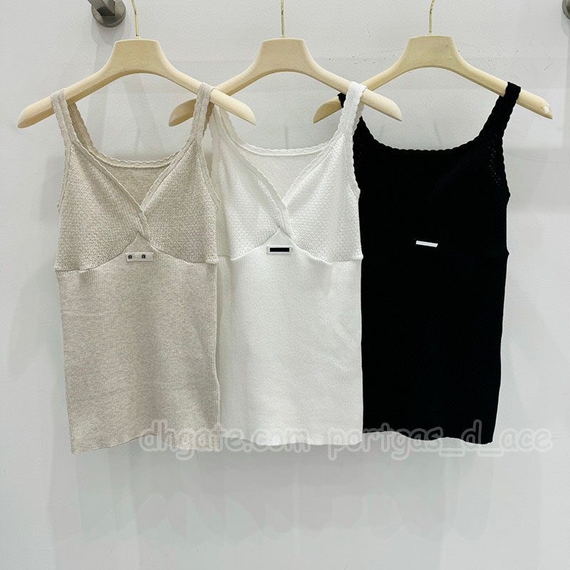 Sexy V Neck Sling Knitted Tanks For Women Designer White Slim Fit Sleeveless Knits Summer Vacation Street Style Singlet Sweaters