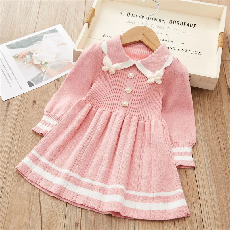 Toddler Girl Winter Dress Fashion Butterfly Knitted Dress for Children Clothing Year Gift Kids Wear250902