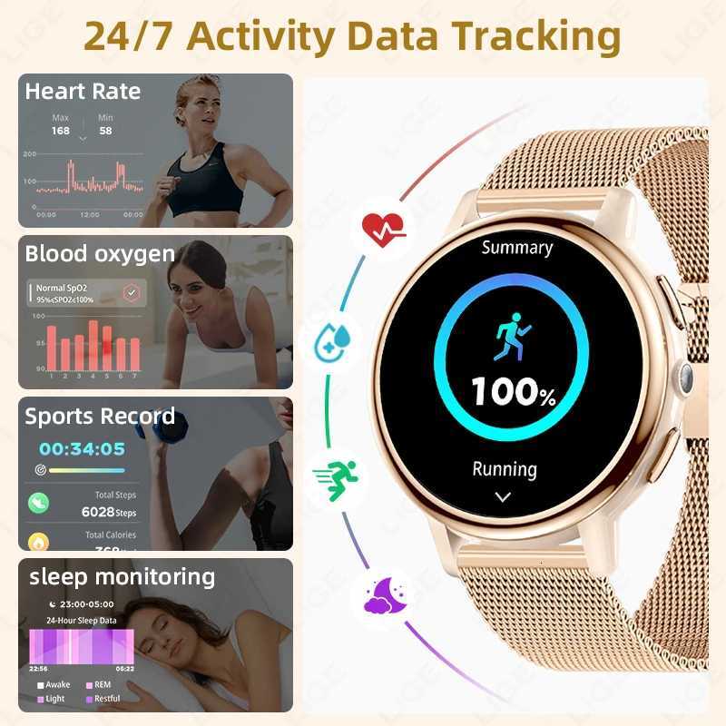 LIGE New Women Smart Watch Luxury 126 HD Sn etooth Call Smartwatch Ladies Full Touch Flashlight Waterproof SmartwatchXJ250903
