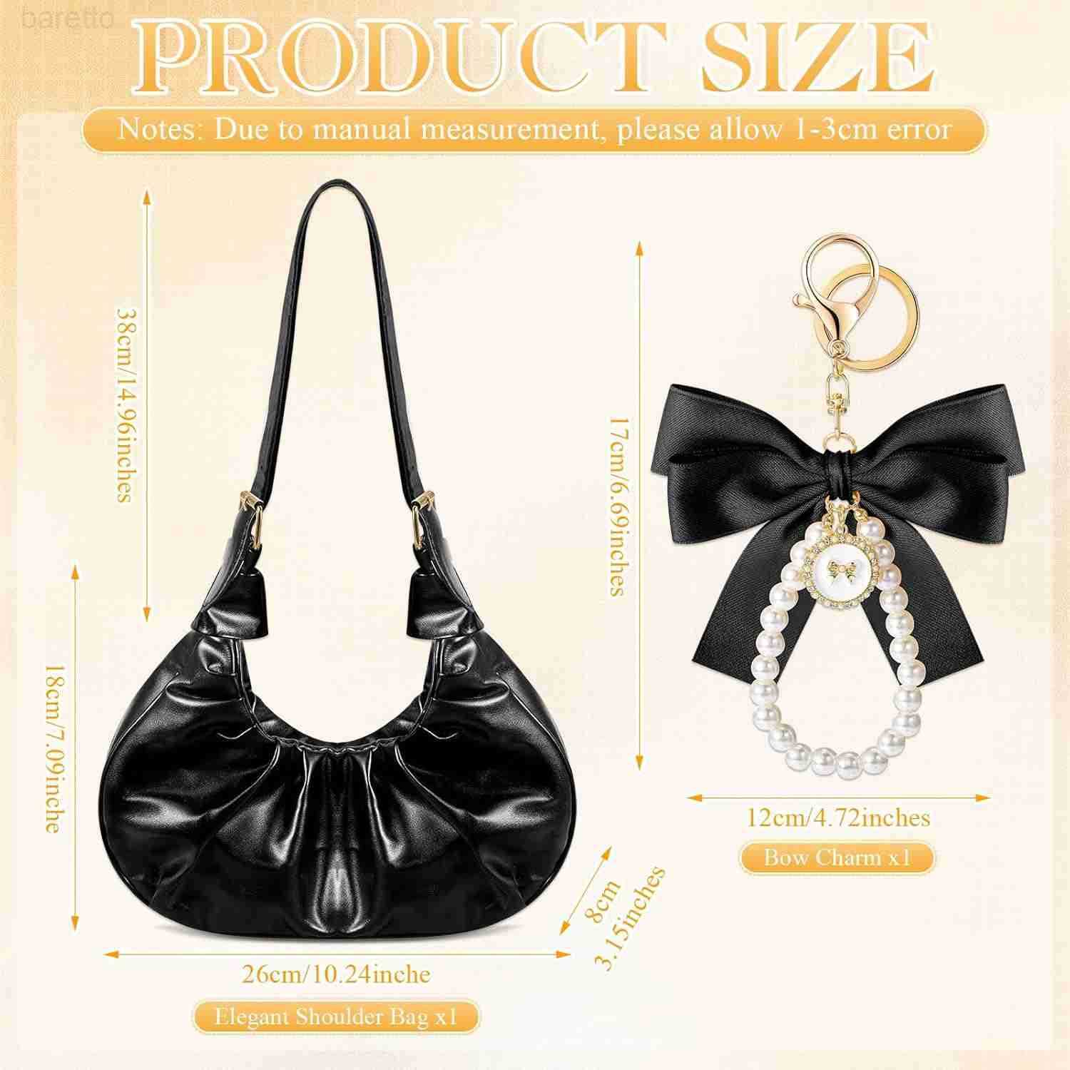 Coquette Ruched Shoulder Bag for Women Cute Leather Clutch Cloud Purse with Bow Charm Crescent Handbag Tote Bag Girl M250903