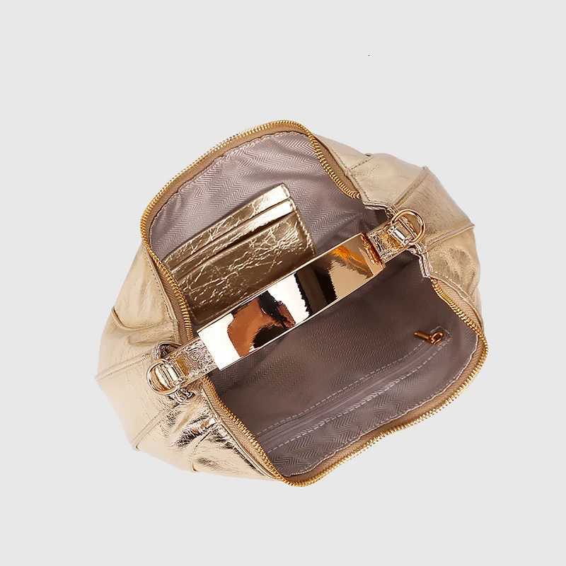 Gold Shiny Leather Crescent Moon Handbag Womens Purse Elegant Chain Shoulder Bag Highend Banquet Clutch Evening Bag Z250903