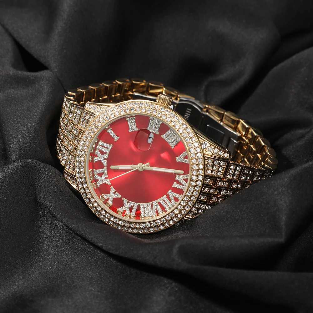 THE BLING KING Luxury Wrist Wacth Big Pink Dial Full Iced Out Two Tone Quartz Clock Business Waterproof Watches For Men Women W250903