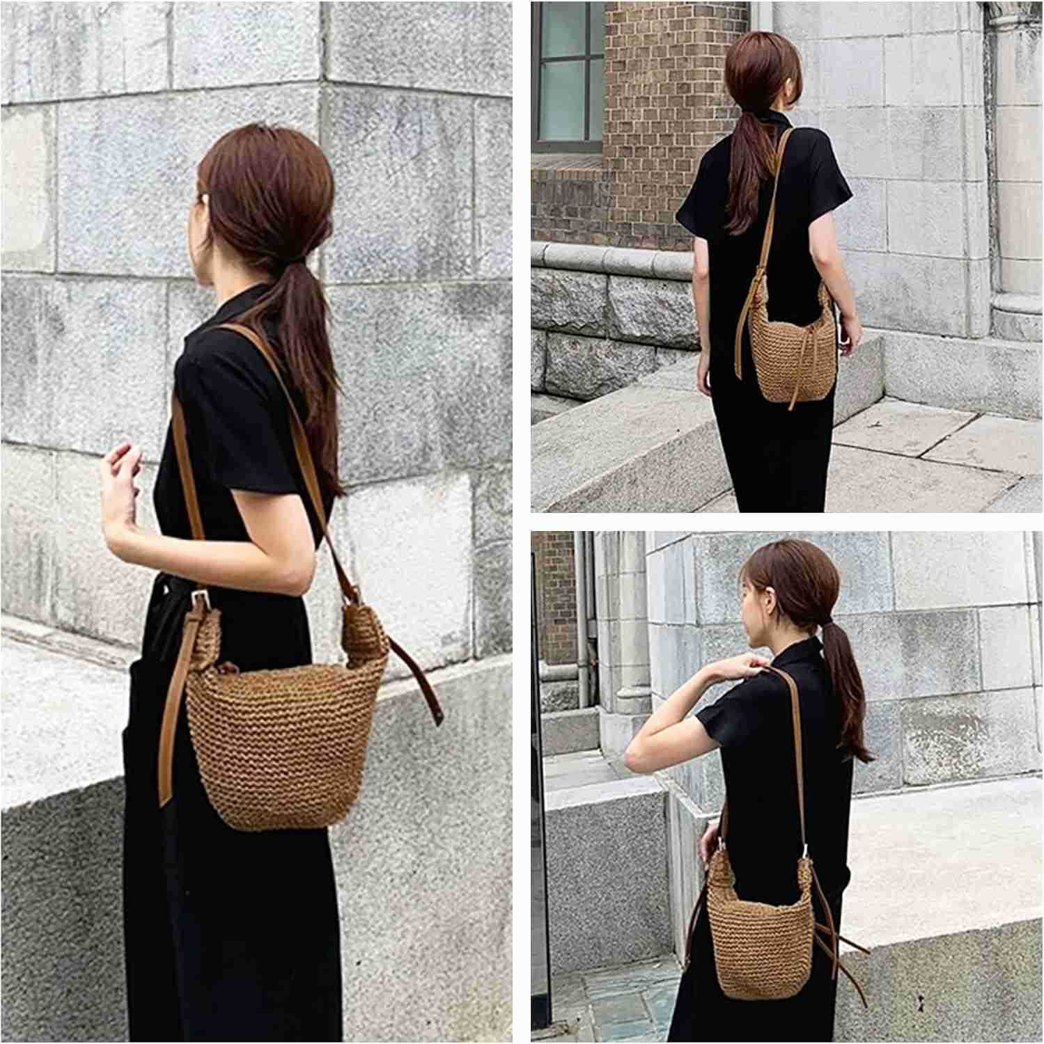 Women Straw Handbag Purse Small Summer Beach Handmade Crossbody Shoulder Tote Handbag Handwoven Beach Straw Bag M250903