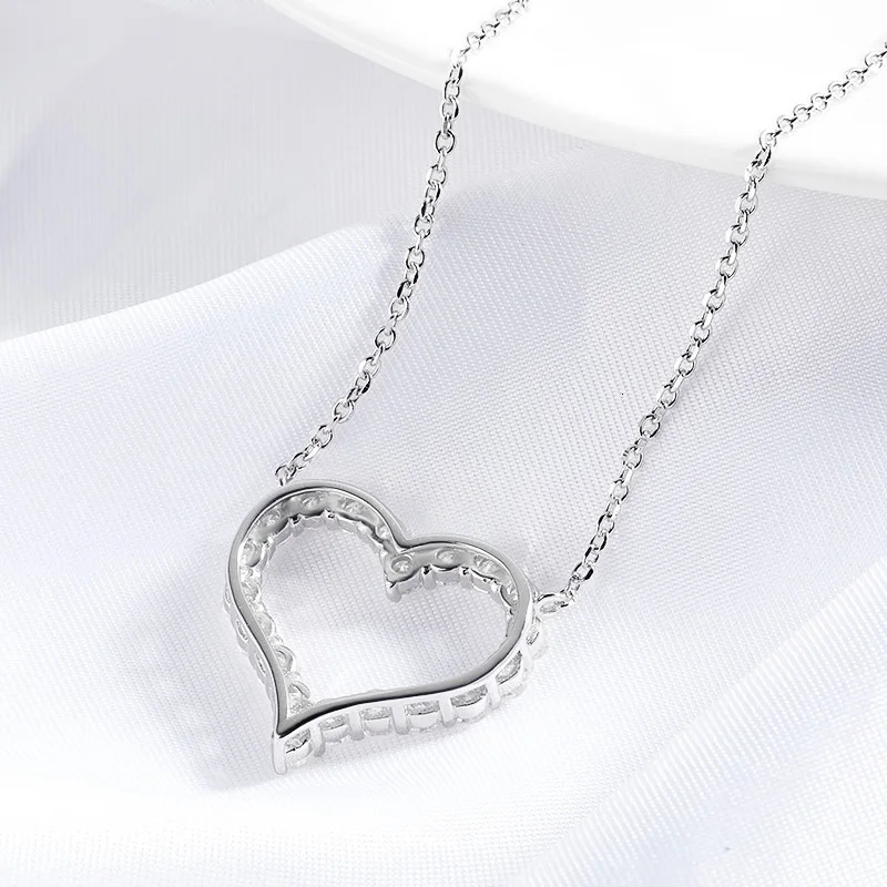 Smyoue 2CT Pass Tested Heart Necklace for Women S925 Silver Plated Platinum Simulated Diamonds Pendant Birthday Gift 250902
