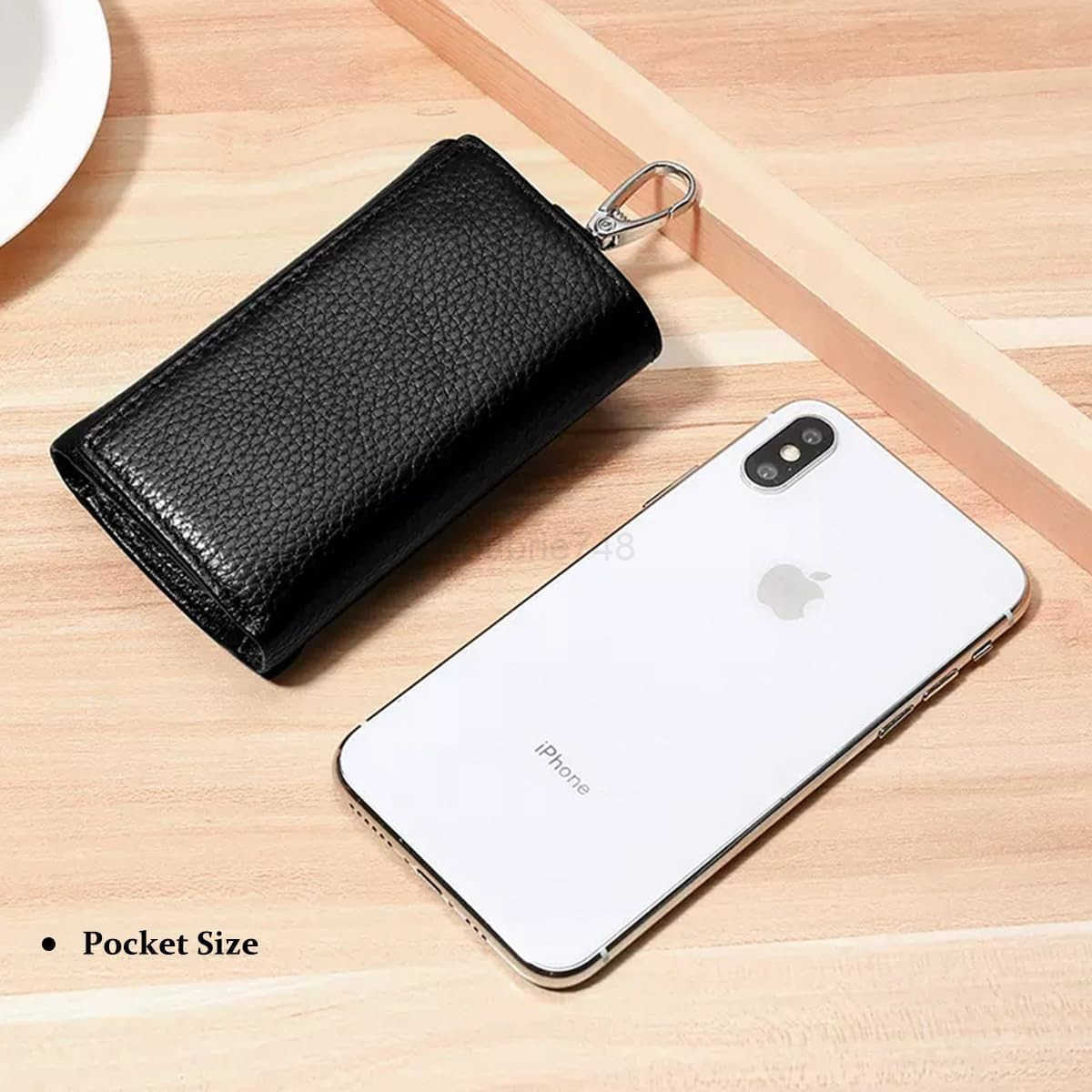 Leather Key Case Wallet Keychain Key Holder 6 Hanging Buckle Hooks Snap Closure M250904