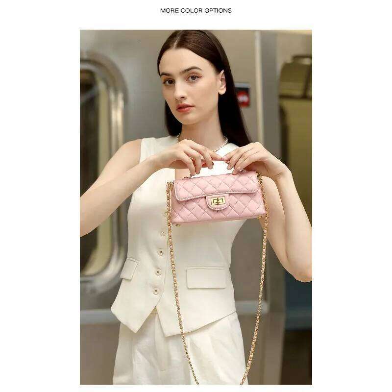 Design Women's 2025 New Handbag, Quilted Chain Leather Shoulder Mini Square Bag, Top Handle Bag