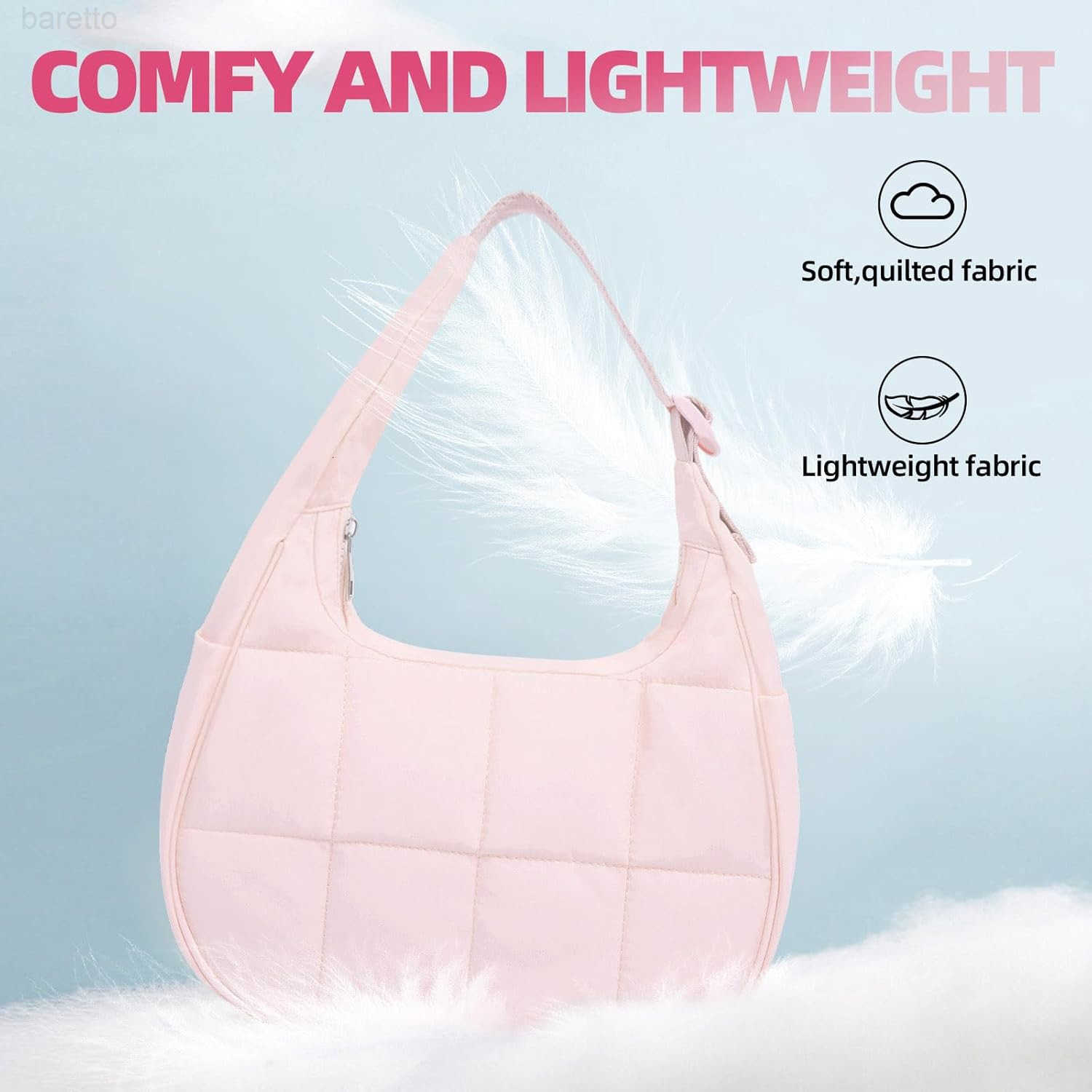 Puffer Crescent Shoulder Bag for Women Small Puffy Purse for Women Nylon Quilted Shoulder Purses with Adjustable Strap M250903