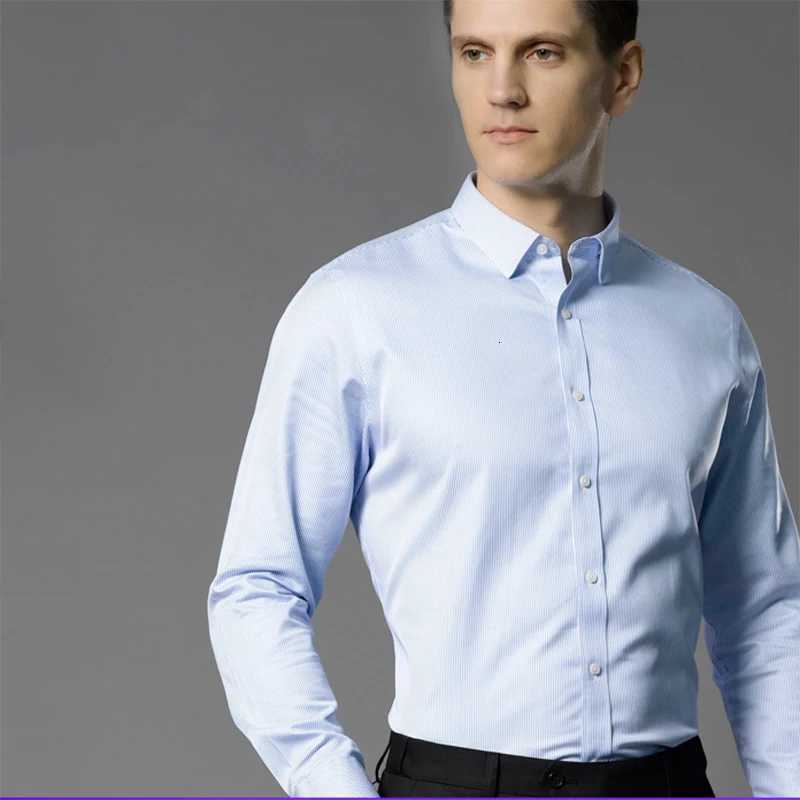 Mens Long Sleeve SolidStripe Dress Shirt NonIron Formal Business Social Buttonup Easy Care Luxury DP Cotton Shirts X250903